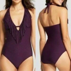 Mossimo Fringe Halter One Piece Swimsuit